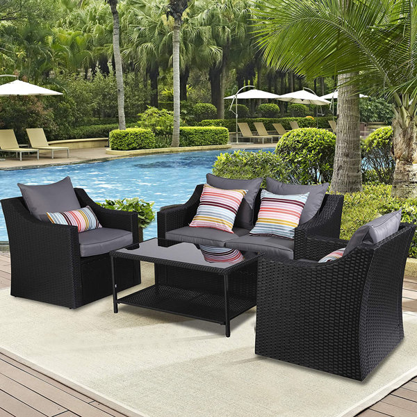 Red Barrel Studio® Outdoor Patio Furniture Set 4Piece Wicker